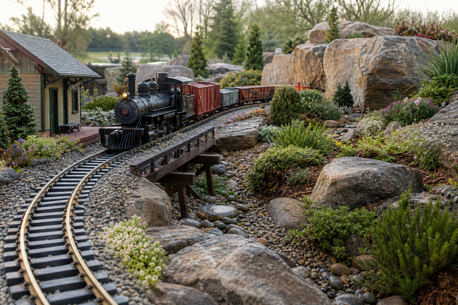 G scale track with realistic ballast and scenery