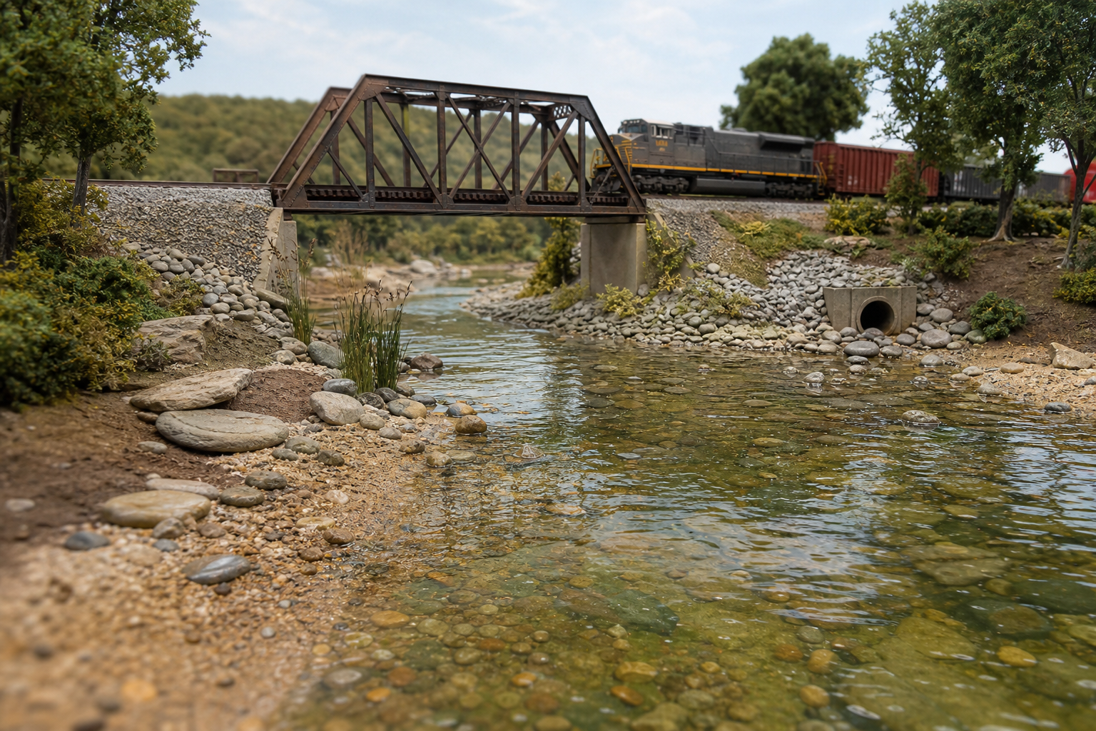 Rivers & Shorelines model railroad scenery with realistic natural materials