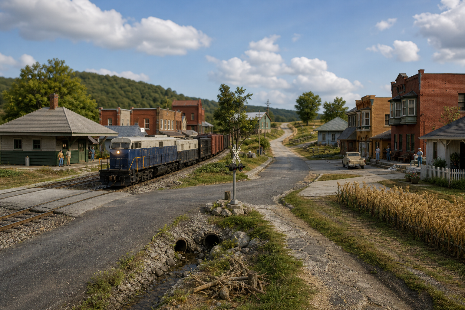 Towns, Roads & Rural Ground model railroad scene